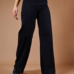 DOLCE CRUDO Women Eden Ensembles Black Wide Leg High-Rise Stretchable Jeans-image-26