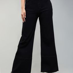 DOLCE CRUDO Women Wide Leg Clean Look High-Rise Stretchable Jeans-image-90