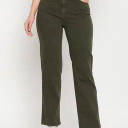 Madame Women Straight Fit High-Rise Coloured Shade Clean Look Cotton Jeans-image-37