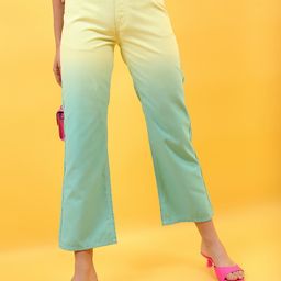 Tokyo Talkies Women Lime Green Cotton Flared Jeans-image-9