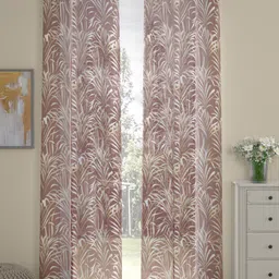 ROSARA HOME Ivan Maroon 2 Pieces Leaf Printed Sheer Door Curtains-53