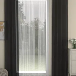 ROSARA HOME Dove Striped Grey 2 Pieces Door Curtains & 2 Pieces Striped Sheers-5