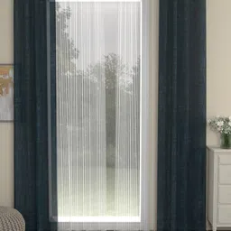 ROSARA HOME Dove Striped Navy Blue & White 4 Pieces Striped Sheer Door Curtains-image-89