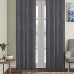 Cortina Grey Set of 2 Polka Dots Embossed Plain Polyester Door Curtains-1