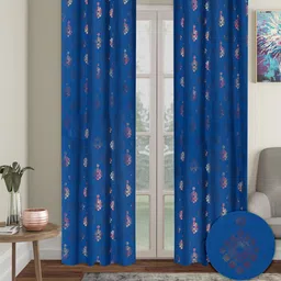 Cortina Navy Blue 2 Pieces Ethnic Motifs Black Out Door Curtains-image-86