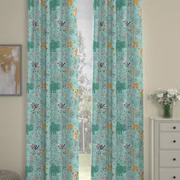 Myntra Elegant Homes Teal & White Set of 2 Quirky Long Door Curtain-48