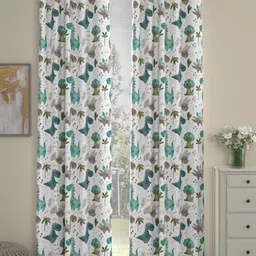 Myntra Elegant Homes White & Teal Set of 2 Quirky Long Door Curtain-4