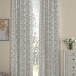 ROSARA HOME Grey Geometric 2 Pieces Eyelets Door Curtains-image-66