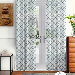 Cortina White & Green Set of 2 Embroidered Sheer Long Door Curtains-image-34