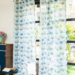URBAN SPACE White & Brown 2 Pieces Floral Sheer Long Door Curtains-77