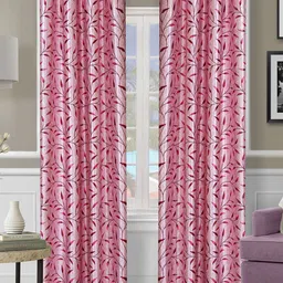 ROMEE Pink Set of 2 Floral Room Darkening Door Curtains-62