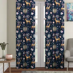 Cortina Set Of 2 Navy Blue & Brown Printed Door Curtains-25