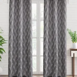 Home Centre Grey & Grey Melange Set of 2 Geometric Door Curtain-22