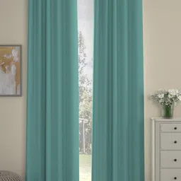 ROSARA HOME Sea Green Set of 2 Solid Black Out Long Door Curtains-24