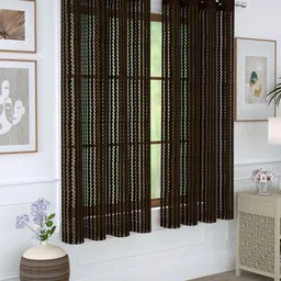 Story@home Set Of 2 Brown & White 200GSM Sheer Semi Window Curtains-20