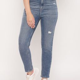 CAMLA Women Slim Fit High-rise Low Distress Heavy Fade Cotton Jeans-image-90