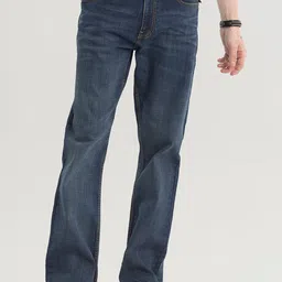 Snitch Men Navy Blue Smart Bootcut Mid-Rise Clean Look Light Fade Stretchable Jeans-picture-4