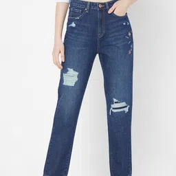 SPYKAR Women Blue Mildly Distressed Light Fade Jeans-image-4