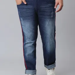 Instafab Plus Men Plus Size Navy Blue Mildly Distressed Light Fade Jeans-76