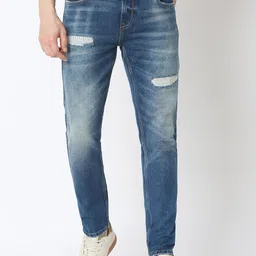 SPYKAR Men Slim Fit Mildly Distressed Light Fade Jeans-image-58