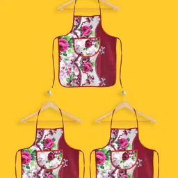 Kuber Industries Set Of 3 Pink & Red Floral Printed Cotton Aprons-41