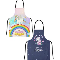 THEYAYACAFE Kids 2 Pcs Blue & Pink Unicorn Printed Cotton Canvas Aprons-image-47