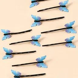 Yellow Chimes Women Set of 10 Blue Butterfly Bobby Pins-image-78