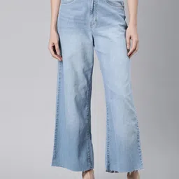 Go Colors Women Wide Leg High-Rise Cotton Heavy Fade Jeans-image-26
