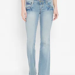 I Love She Women Blue Bootcut Heavy Fade Stretchable Jeans-image-26
