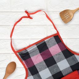 Kuber Industries 2 Pcs Red & Black Checked Waterproof Kitchen Aprons image 5