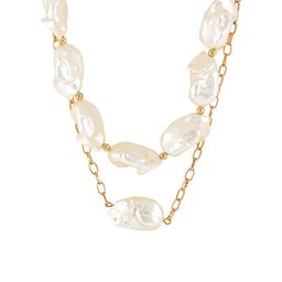JOKER & WITCH Set of 2 Gold-Plated & Cream-Coloured Beaded Layered Necklace image 2