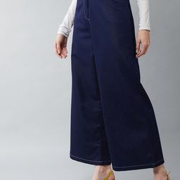 Dressberry Basics Navy Blue Women Relaxed Fit Flared High-Rise Clean Look Jeans-image-24