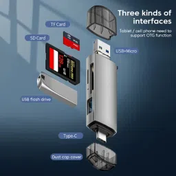 Good One 3 IN 1 OTG Cardreader, USB+Micro USB+Type-C, For Type-C/Android Or Pc Laptop Card Reader image 3