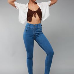 DOLCE CRUDO Women Blue Skinny Fit High-Rise Stretchable Jeans-picture-23