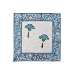 HANDICRAFT PALACE White & Turquoise Blue Hand Block Printed Table Cover With Napkins image 5