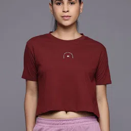 hrx by hrithik roshan Women Printed Round Neck Pure Cotton Brown T-Shirt-picture-11