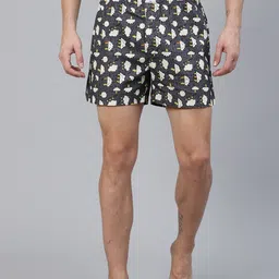 East Ink Men Charcoal Grey & Cream-Coloured Digital Printed Pure Cotton Boxers EIBXCO057-picture-1
