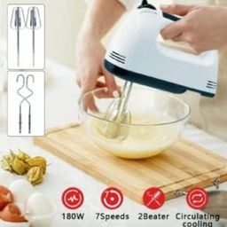 generic Hand Mixer Beater Electric Cream Maker for Cakes with Base 7 Speed Control and 2 Stainless Steel Beaters, 2 Dough Hooks (White) image 3