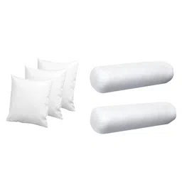 Pum Pum White Self-Design Set of 2 Bolsters and  3 Cushions Set-19