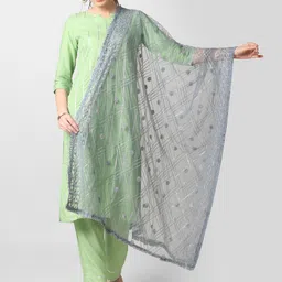 Dupatta Bazaar Grey & Silver Ethnic Motifs Embroidered Dupatta with Zari Detail-21