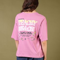 v-mart Women Printed Round Neck Cotton Blend Pink T-Shirt-picture-47