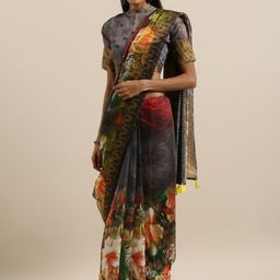 Mitera Black Floral Printed Saree-image-17