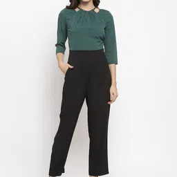 Magnetic Designs Women Green & Black Houndstooth Print Basic Jumpsuit-picture-24
