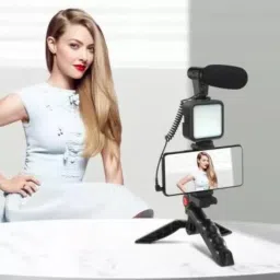 icall Mobile Vlogging Kit with Microphone Tripod Stand and LED Light Vlogging Mobile Tripod Kit image 5