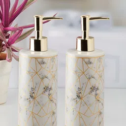 Kookee Grey & Gold Toned 2 Pieces Abstract Ceramic Soap Dispenser image 1