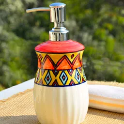 StyleMyWay Cream & Yellow Geometric Printed Ceramic Soap Dispenser-image-19