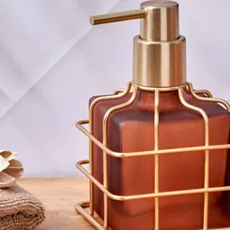Home Centre Brown & Gold-Toned Glass Soap Dispenser-image-44