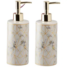 Kookee Grey & Gold Toned 2 Pieces Abstract Ceramic Soap Dispenser image 2