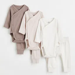 H&M Infant Boys Pack Of 3 Solid Pure Cotton Bodysuits-image-70