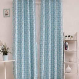Ariana Blue & White 2 Pieces Floral Printed Room Darkening Long Door Curtains-31